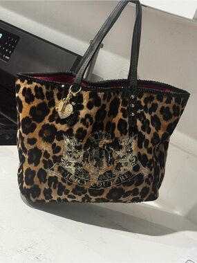 Juicy Couture Leopard Print Tote in Brown and Black with Gold Charm